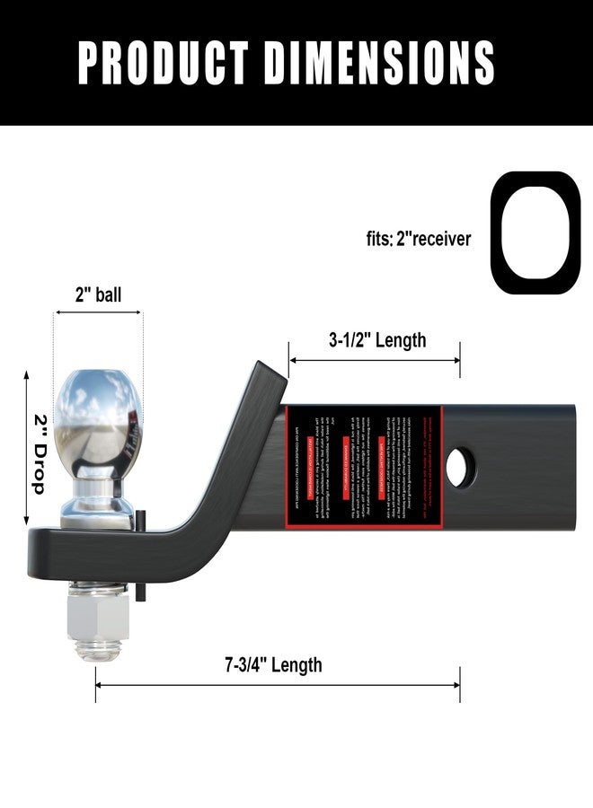 TYT حامل كرة وصلة مقطورة TYT مع كرة ودبوس مقاس 2 بوصة، يناسب مستقبل مقاس 2 بوصة، يتحمل وزن 7500 رطل، انخفاض 2 بوصة، طقم وصلة مطور باللون الأسود مع دبوس مضاد للاهتزاز - Image 3