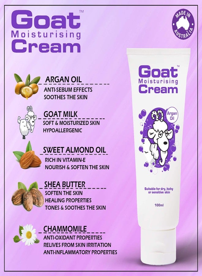 Goat Moisturizing Body Cream Enrich Argan Oil, Goat Milk, Sweet Almond Oil, Shea Butter and Chamomile Helps To Repairs Damaged Skin, Moisturizes Skin, Relieves Irritation & Inflammation 100ml Suitable For Dry & Sensitive Skin ( Argan Oil) - Image 3