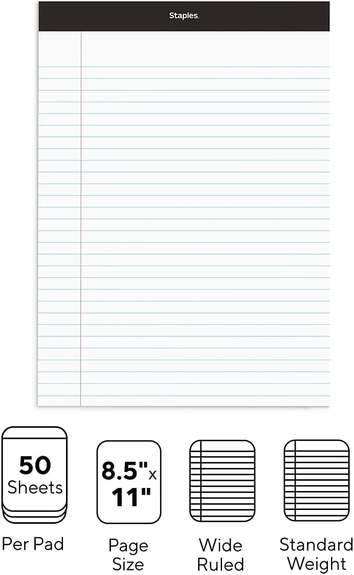 Staples Wide Ruled Legal Notepads - 8.5x11, Top-Bound, Perforated, 50 Sheets, Pack of 12 for Writing and Note Taking - Image 3