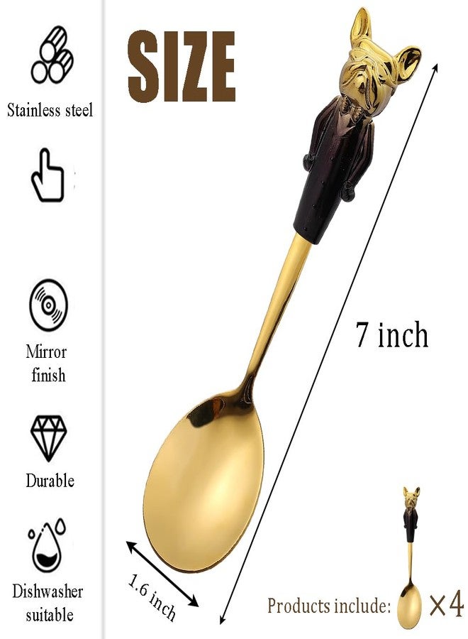 OULIGET Gold Soup Spoon Set of 4,Stainless Steel Titanium Plating Shiny 7 Inch Golden Round Soup Spoons Silverware, Gold Cute Dog Table Spoon Bouillion Set Sturdy - Image 5