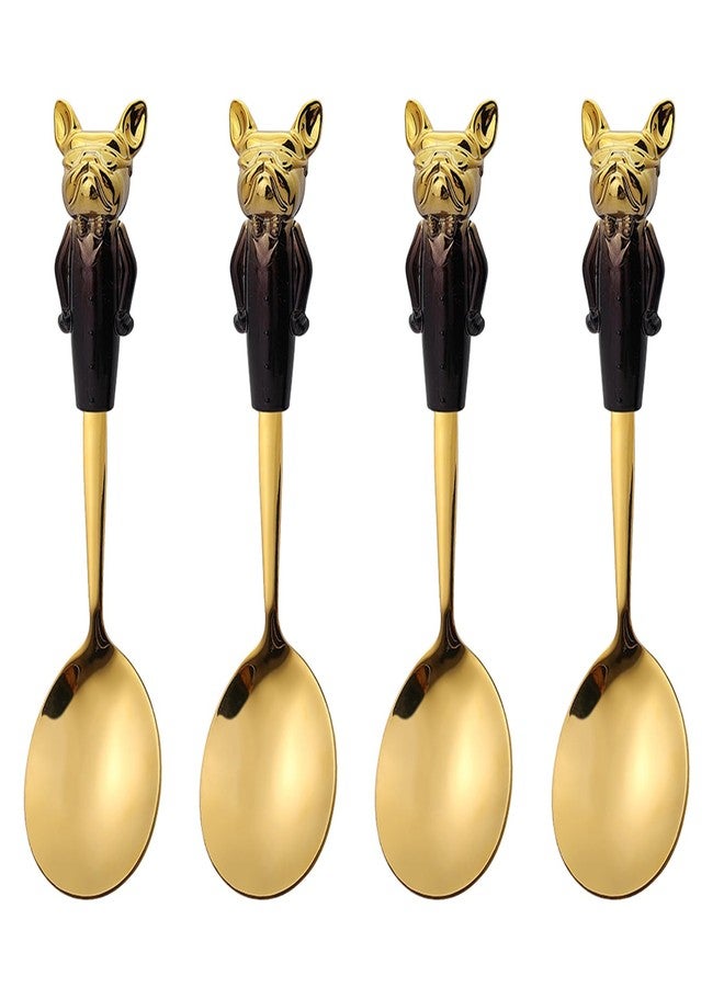OULIGET Gold Soup Spoon Set of 4,Stainless Steel Titanium Plating Shiny 7 Inch Golden Round Soup Spoons Silverware, Gold Cute Dog Table Spoon Bouillion Set Sturdy - Image 1
