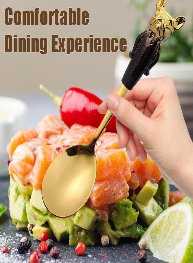 OULIGET Gold Soup Spoon Set of 4,Stainless Steel Titanium Plating Shiny 7 Inch Golden Round Soup Spoons Silverware, Gold Cute Dog Table Spoon Bouillion Set Sturdy - Image 2