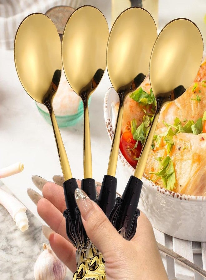 OULIGET Gold Soup Spoon Set of 4,Stainless Steel Titanium Plating Shiny 7 Inch Golden Round Soup Spoons Silverware, Gold Cute Dog Table Spoon Bouillion Set Sturdy - Image 4