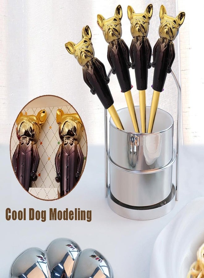 OULIGET Gold Soup Spoon Set of 4,Stainless Steel Titanium Plating Shiny 7 Inch Golden Round Soup Spoons Silverware, Gold Cute Dog Table Spoon Bouillion Set Sturdy - Image 3
