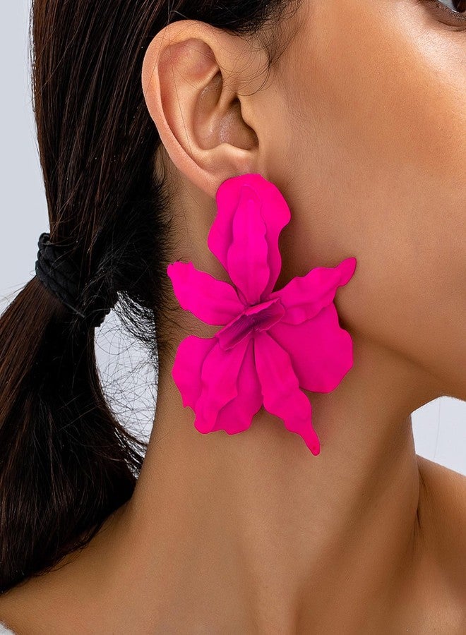 Dcfywl731 Statement Flower Earrings for Women Trendy Pink Flower Dangle Drop Earrings Spring Statement Jewelry Fashion Accessories for Wedding Gifts - Image 3