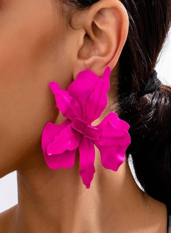 Dcfywl731 Statement Flower Earrings for Women Trendy Pink Flower Dangle Drop Earrings Spring Statement Jewelry Fashion Accessories for Wedding Gifts - Image 5