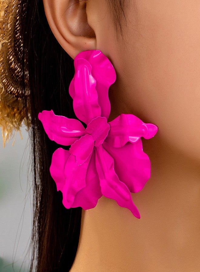 Dcfywl731 Statement Flower Earrings for Women Trendy Pink Flower Dangle Drop Earrings Spring Statement Jewelry Fashion Accessories for Wedding Gifts - Image 4