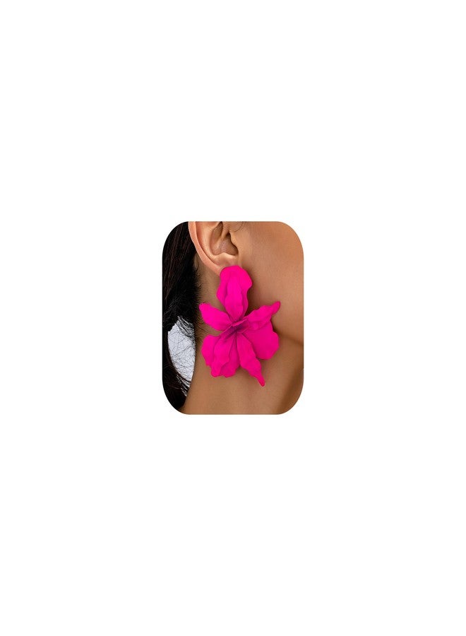 Dcfywl731 Statement Flower Earrings for Women Trendy Pink Flower Dangle Drop Earrings Spring Statement Jewelry Fashion Accessories for Wedding Gifts - Image 1