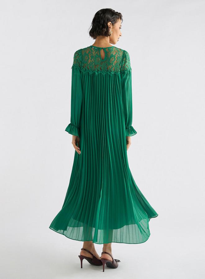 Splash FAV Pleated Lace Detail Maxi Dress with Long Sleeves - Image 3