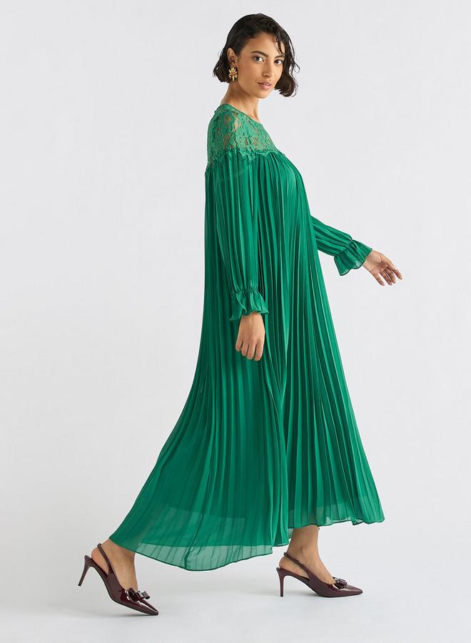 Splash FAV Pleated Lace Detail Maxi Dress with Long Sleeves - Image 2