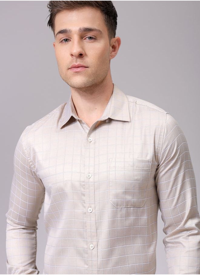 The Indian Garage Co Men Slim Fit Striped Full Sleeves Cutaway Collar Formal Shirt  - Image 1