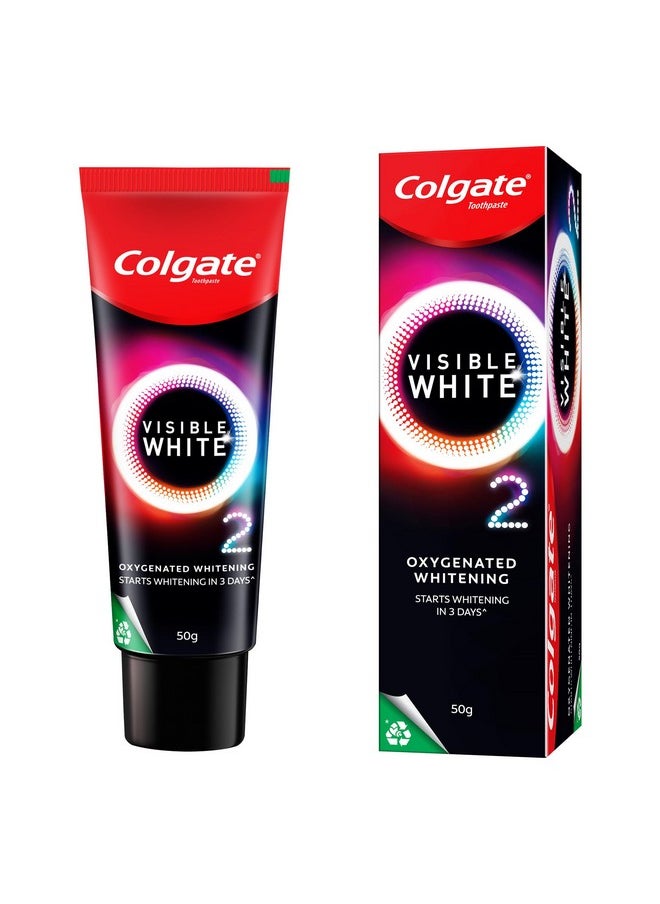 Colgate - Visible White O2, Teeth Whitening Toothpaste (50G) For Noticeably Whiter Teeth Starting In 3 Days With Active Technology, Enamel Safe Teeth Whitening & Fresh Breath - Image 1