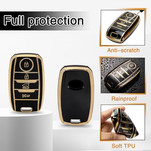 TOMALL غطاء مفتاح TOMALL لكيا مع سلسلة مفاتيح، 4 أزرار، واقي مفتاح ناعم من TPU متوافق مع كيا أوبتيما، سول، سبورتاج، سورينتو، فورت، ريو، نيرو، لون أسود - Image 4