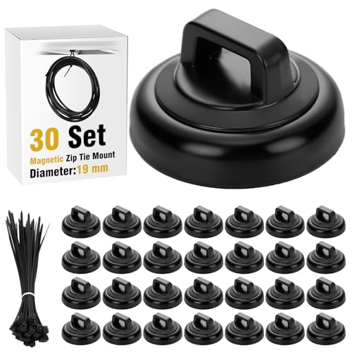 Leinuosen 30 Set Magnetic Zip Tie Mount and Nylon Cable Ties 19 mm Multipurpose Wire Cable Holder Mount Wire Clips Management Electrical Organization Supplies Black - Image 1