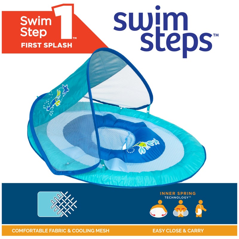 SwimWays Baby Spring Float with Adjustable Canopy and UPF Sun Protection, Blue Lobster - Image 2