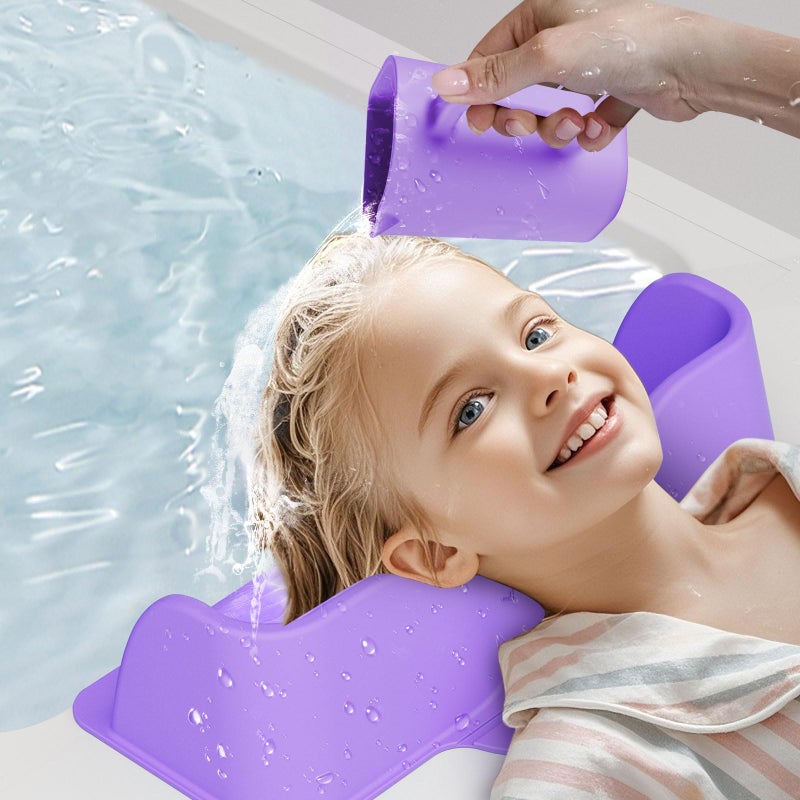 SHGMEET Silicone Portable Hair Wash Station for Kids Hair Washing Basin with Rinse Cup for Children Toddlers and Teens on Bathtub or Sink TearFree Shampoo Bowl for Children Purple - Image 2