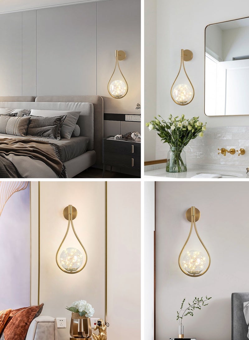 YATAI LIGHTING مصابيح حائط داخلية، مصابيح حائط حديثة بتصميم على شكل قطرات المطر، مصباح حائط بجانب السرير مع مصابيح زجاجية لغرفة النوم وغرفة المعيشة والممر والدرج، 6 وات  - Image 2
