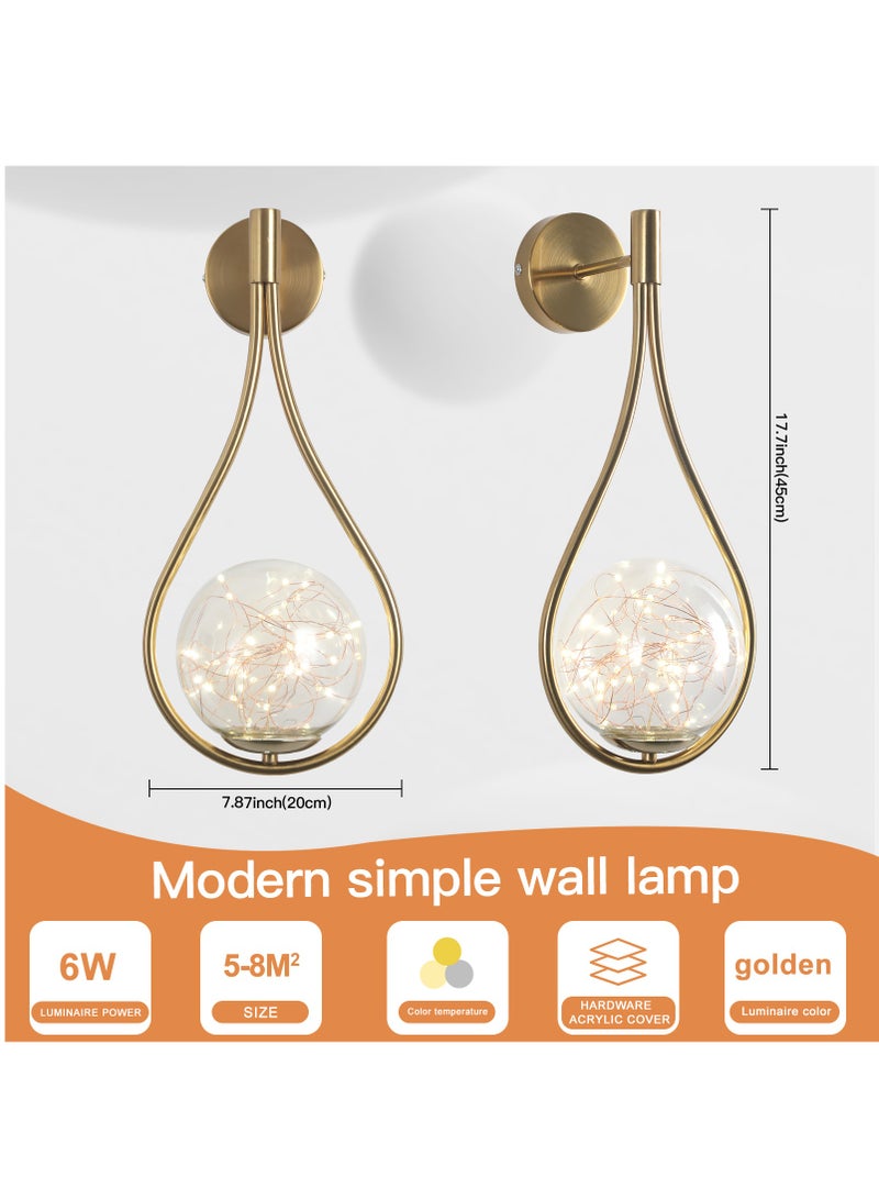 YATAI LIGHTING مصابيح حائط داخلية، مصابيح حائط حديثة بتصميم على شكل قطرات المطر، مصباح حائط بجانب السرير مع مصابيح زجاجية لغرفة النوم وغرفة المعيشة والممر والدرج، 6 وات  - Image 3