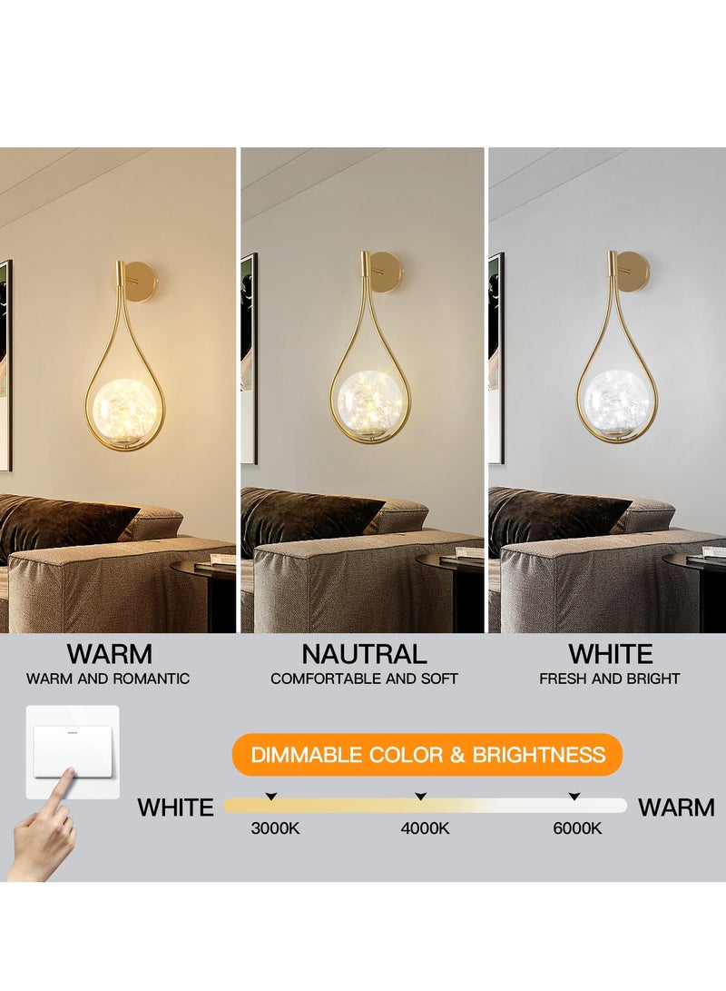 YATAI LIGHTING مصابيح حائط داخلية، مصابيح حائط حديثة بتصميم على شكل قطرات المطر، مصباح حائط بجانب السرير مع مصابيح زجاجية لغرفة النوم وغرفة المعيشة والممر والدرج، 6 وات  - Image 4