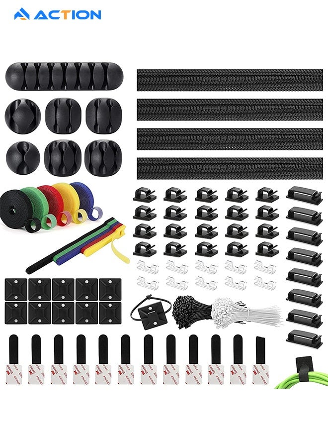 ACTION 304 PCS Cable Management Kit 4 Wire Organizer Sleeve,45 Cable Holder,5 Rolls And 30 Pcs Adhesive Ties And 200 Fastening Cable Ties For Computer Tv Under Desk - Image 1