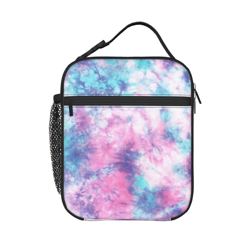 PrelerDIY Pastel Tie Dye Lunch Box  Insulated Lunch Bags for WomenMenGirlsBoys Detachable Handle Lunchbox Meal Tote Bag