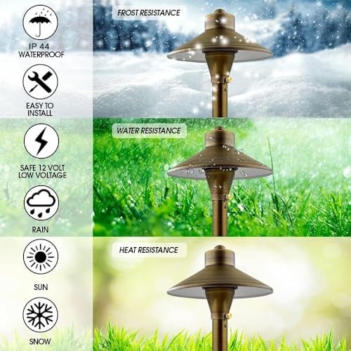 MIK Solutions LED Low Voltage Pathway Lights 121- Solid Brass Outdoor Landscape Lights for Garden Pathway & Driveway Outdoor Lighting, 12V Landscape Lighting with Ground Stake & G4 LED Bulb (4 Pack Wide Top 8-1/2") - Image 3