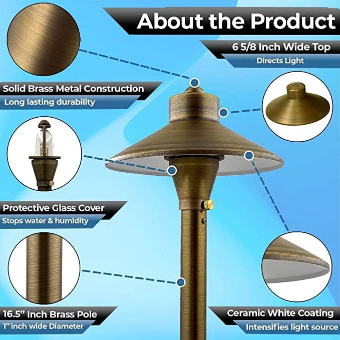 MIK Solutions LED Low Voltage Pathway Lights 121- Solid Brass Outdoor Landscape Lights for Garden Pathway & Driveway Outdoor Lighting, 12V Landscape Lighting with Ground Stake & G4 LED Bulb (4 Pack Wide Top 8-1/2") - Image 2