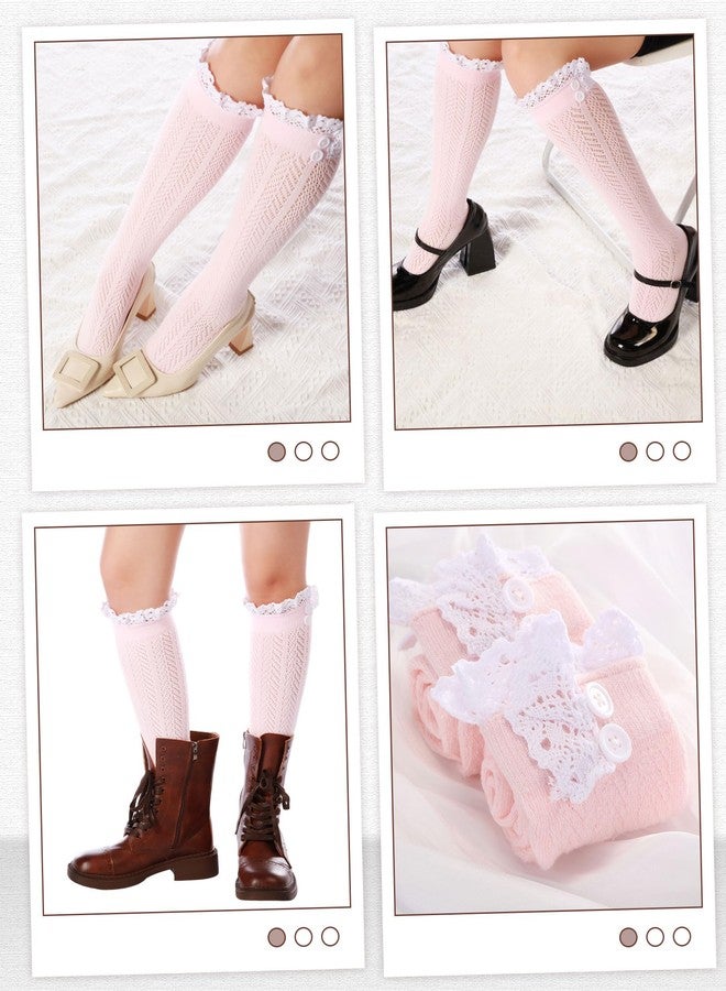 سايهوود جوارب طويلة من Syhood مكونة من زوجين، مزودة بأزرار وحواف دانتيل، جوارب محبوكة تصل إلى الركبة للنساء، مناسبة لمهرجان أكتوبر الألماني (وردي). - Image 3