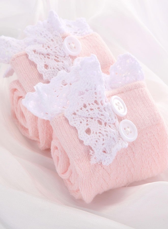 سايهوود جوارب طويلة من Syhood مكونة من زوجين، مزودة بأزرار وحواف دانتيل، جوارب محبوكة تصل إلى الركبة للنساء، مناسبة لمهرجان أكتوبر الألماني (وردي). - Image 2