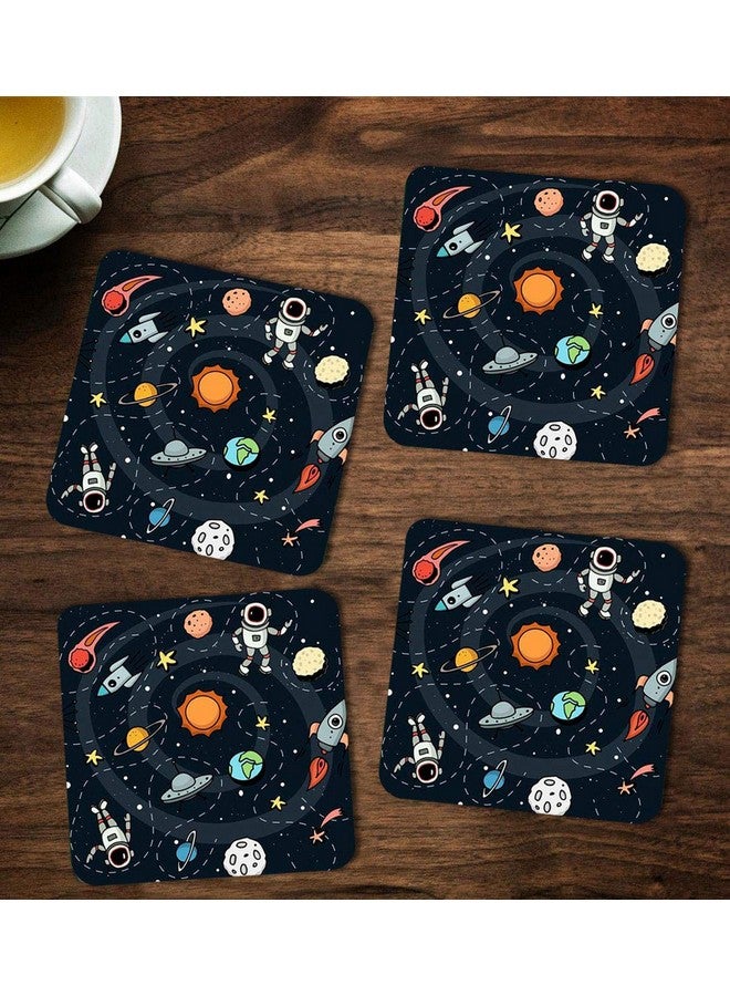 ASHVAH Abstract Pattern Print/Typography Tea/Coffee Mug/Designer Handmade Wooden Coaster Set for Home Kitchen, Office Desk - Set of 4 - Square: 10cm - DNO - 300 - Image 1