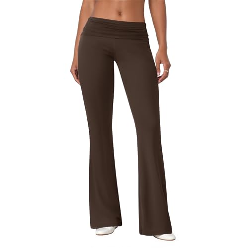 COPYLEAF Flare Leggings for Women Fold Over Yoga Pants Stretch Bell Bottom Y2K Lounge Casual Sweatpants(Brown M) - Image 1