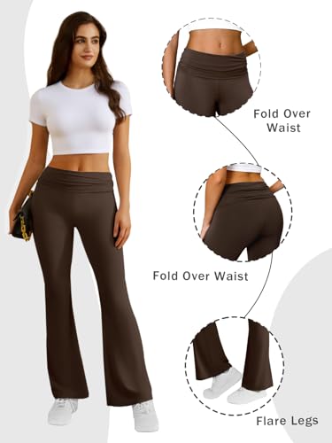 COPYLEAF Flare Leggings for Women Fold Over Yoga Pants Stretch Bell Bottom Y2K Lounge Casual Sweatpants(Brown M) - Image 5