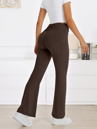 COPYLEAF Flare Leggings for Women Fold Over Yoga Pants Stretch Bell Bottom Y2K Lounge Casual Sweatpants(Brown M) - Image 2