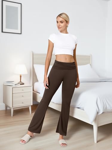 COPYLEAF Flare Leggings for Women Fold Over Yoga Pants Stretch Bell Bottom Y2K Lounge Casual Sweatpants(Brown M) - Image 4