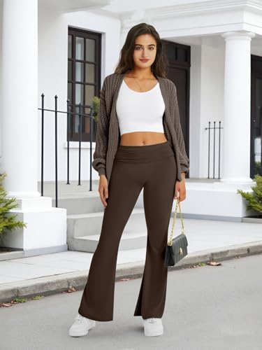 COPYLEAF Flare Leggings for Women Fold Over Yoga Pants Stretch Bell Bottom Y2K Lounge Casual Sweatpants(Brown M) - Image 3