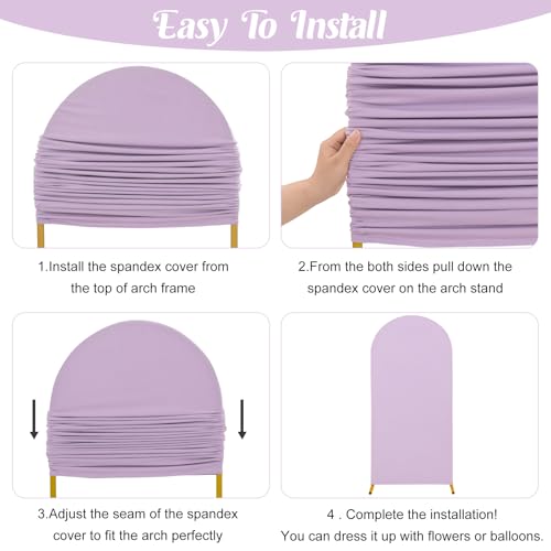 FEINIGESI 7.2FT Spandex Fitted Wedding Arch Cover Round Top Stand Covers Double-Side Chiara Cover Backdrop Cover for Wedding Birthday Party Ceremony Baby Shower Decoration(Lavender) - Image 4