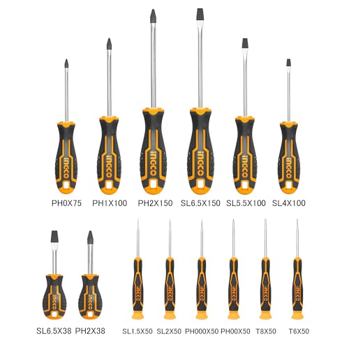 Ingco 14 Pcs Screw Driver Tool Set And Precision Screwdriver Set, Cr-V Screwdriver Set For Diy Household Repair, Cr-V Round Blade Material, Multicolor - Image 2