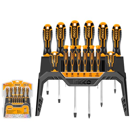 Ingco 14 Pcs Screw Driver Tool Set And Precision Screwdriver Set, Cr-V Screwdriver Set For Diy Household Repair, Cr-V Round Blade Material, Multicolor - Image 1