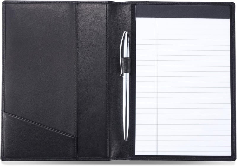 HISCOW Leather Junior Padfolio for Men & Women with Pen Loop, Italian Calfskin, Business Portfolio Notebook Folder (Classic Black) - Image 1