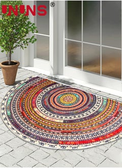 UNUNS Half Round Doormats,Semi Circle Door Mat,Non-Slip Bathroom Floor Rug,Welcome Entrance Rug,Absorbent Bath Mat,Indoor Rug,Room Doormat,Bohemia Ethnic Style Pattern,60x90cm Multicolor  - Image 1