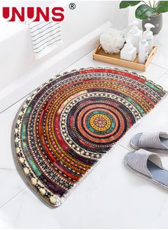 UNUNS Half Round Doormats,Semi Circle Door Mat,Non-Slip Bathroom Floor Rug,Welcome Entrance Rug,Absorbent Bath Mat,Indoor Rug,Room Doormat,Bohemia Ethnic Style Pattern,60x90cm Multicolor  - Image 4