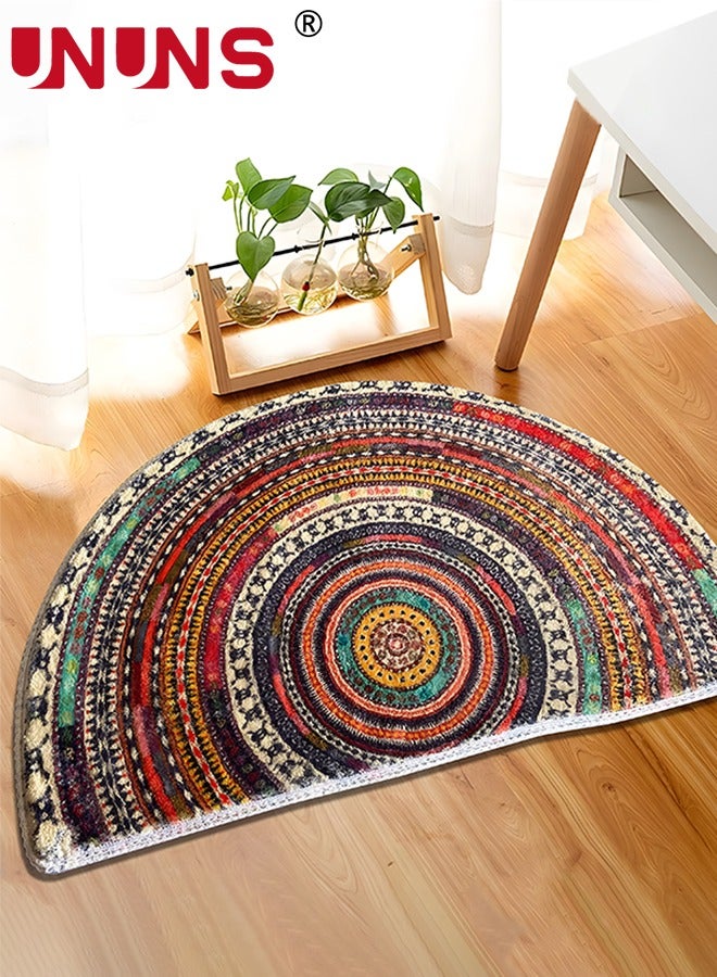 Half Round Doormats,Semi Circle Door Mat,Non-Slip Bathroom Floor Rug,Welcome Entrance Rug,Absorbent Bath Mat,Indoor Rug,Room Doormat,Bohemia Ethnic Style Pattern,60x90cm Multicolor