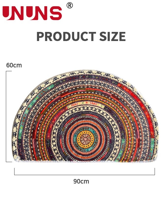 Half Round Doormats,Semi Circle Door Mat,Non-Slip Bathroom Floor Rug,Welcome Entrance Rug,Absorbent Bath Mat,Indoor Rug,Room Doormat,Bohemia Ethnic Style Pattern,60x90cm Multicolor