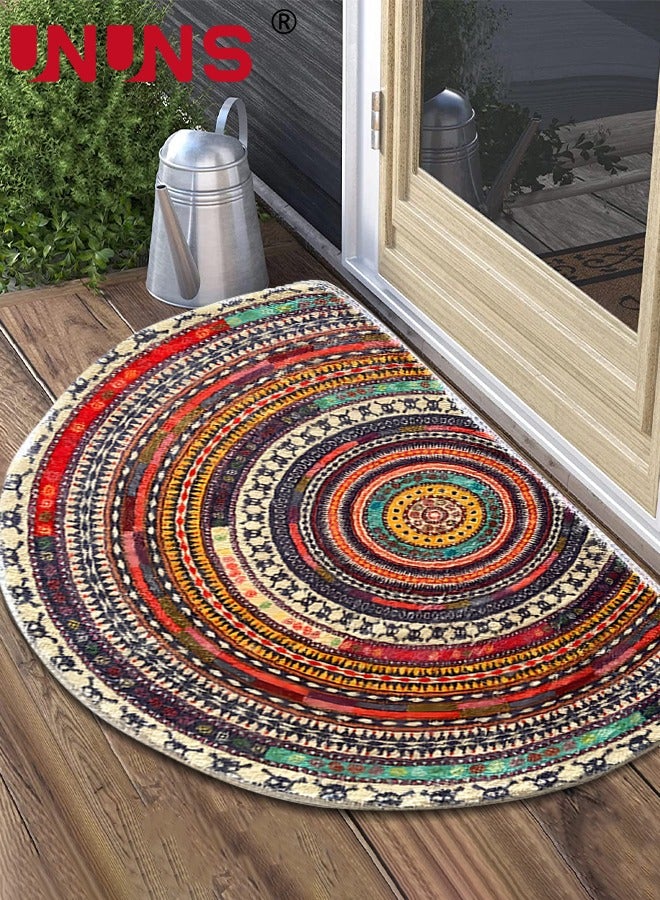 Half Round Doormats,Semi Circle Door Mat,Non-Slip Bathroom Floor Rug,Welcome Entrance Rug,Absorbent Bath Mat,Indoor Rug,Room Doormat,Bohemia Ethnic Style Pattern,60x90cm Multicolor