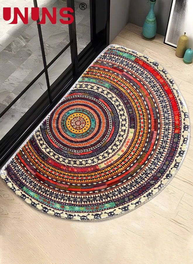 Half Round Doormats,Semi Circle Door Mat,Non-Slip Bathroom Floor Rug,Welcome Entrance Rug,Absorbent Bath Mat,Indoor Rug,Room Doormat,Bohemia Ethnic Style Pattern,60x90cm Multicolor