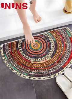 UNUNS Half Round Doormats,Semi Circle Door Mat,Non-Slip Bathroom Floor Rug,Welcome Entrance Rug,Absorbent Bath Mat,Indoor Rug,Room Doormat,Bohemia Ethnic Style Pattern,60x90cm Multicolor  - Image 5