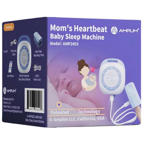 Amplim Portable Baby Sound Machine, Mom’s Heartbeat Recording + 19 White Noise Sleep Soothers for Newborns, Infants, Preemies, Kids | Hang on Crib, Stroller | Nursery Essential, Registry Gift, Shower - Image 1