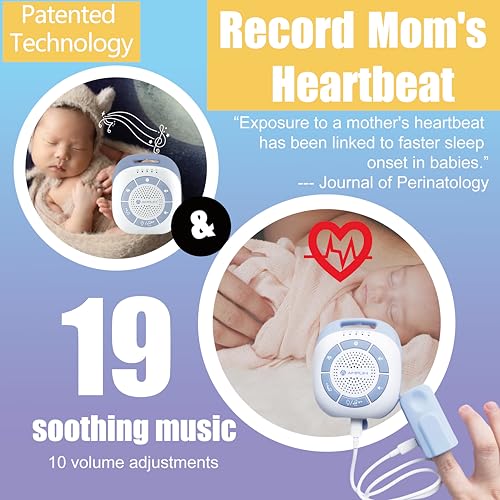 Amplim Portable Baby Sound Machine, Mom’s Heartbeat Recording + 19 White Noise Sleep Soothers for Newborns, Infants, Preemies, Kids | Hang on Crib, Stroller | Nursery Essential, Registry Gift, Shower - Image 2