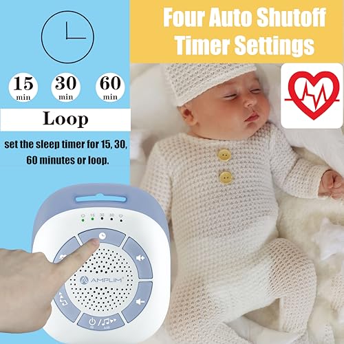 Amplim Portable Baby Sound Machine, Mom’s Heartbeat Recording + 19 White Noise Sleep Soothers for Newborns, Infants, Preemies, Kids | Hang on Crib, Stroller | Nursery Essential, Registry Gift, Shower - Image 5