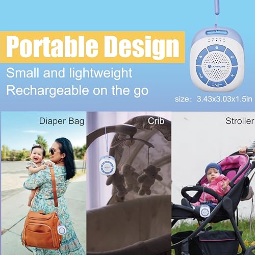 Amplim Portable Baby Sound Machine, Mom’s Heartbeat Recording + 19 White Noise Sleep Soothers for Newborns, Infants, Preemies, Kids | Hang on Crib, Stroller | Nursery Essential, Registry Gift, Shower - Image 4
